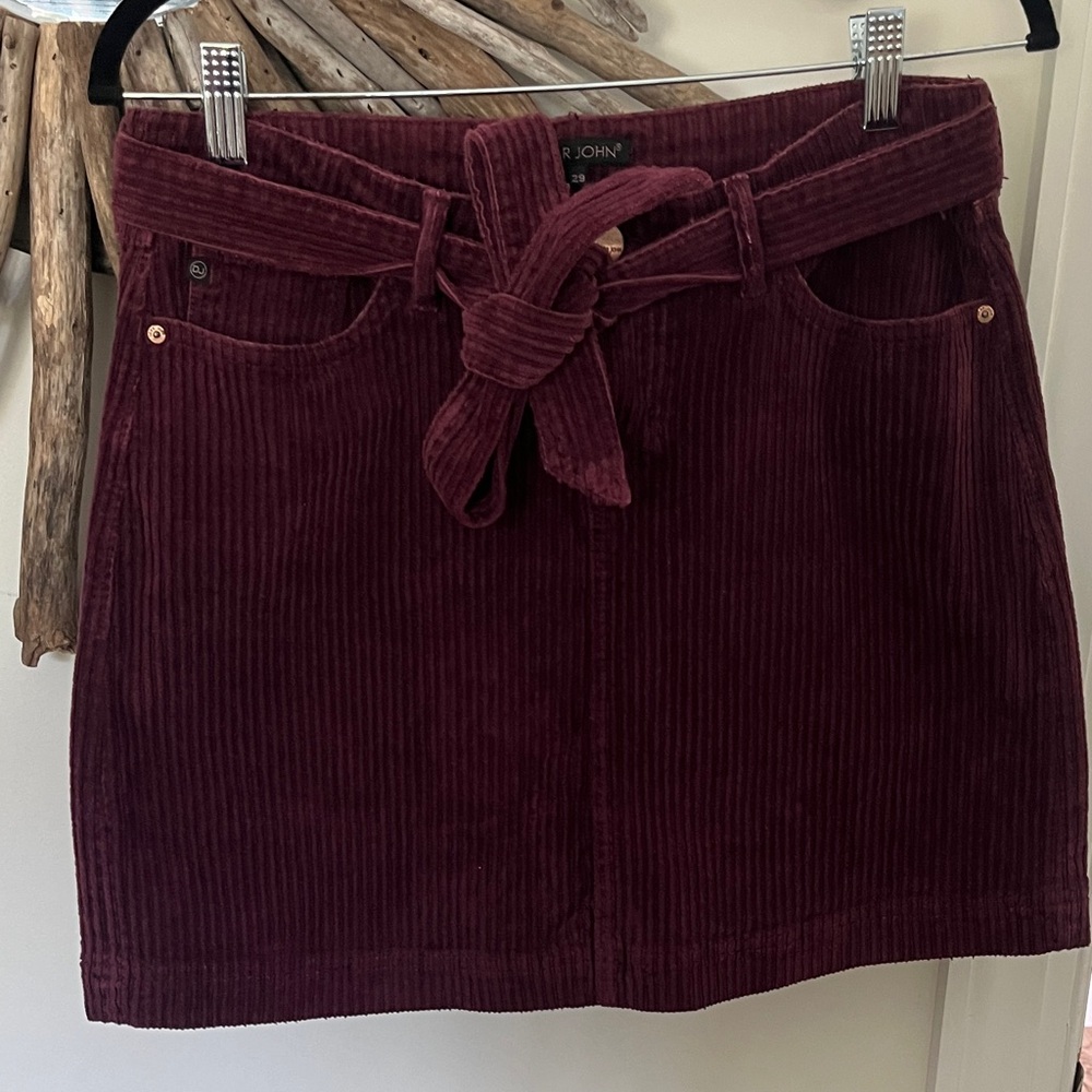Dear John Deep Red Corduroy Mini Skirt with Tie Belt